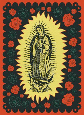 Bakire Guadalupe poster stili illüstrasyon.
