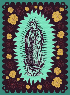 Bakire Guadalupe poster stili illüstrasyon.