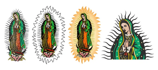 Jungfru Guadalupe Mexikanska Virgen Guadalupe Färg Vektor Samling Set — Stock vektor