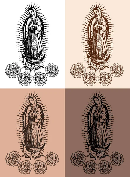 Jungfru Guadalupe Mexikanska Virgen Guadalupe Tatuering Stil — Stock vektor