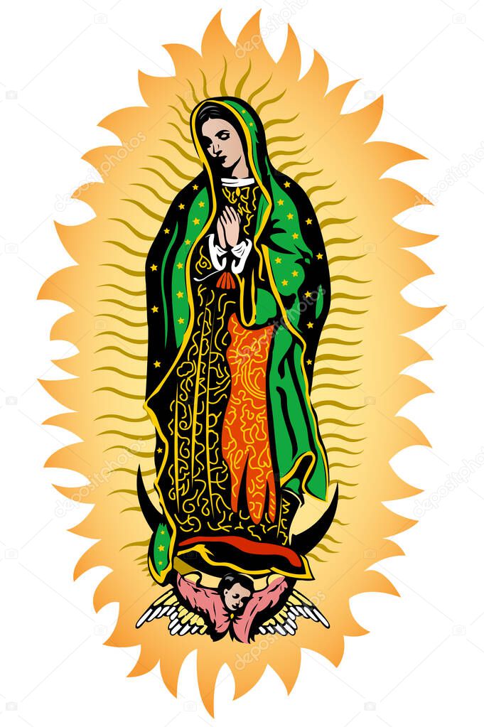 Virgin of Guadalupe, Mexican Virgen de Guadalupe color vector illustration.