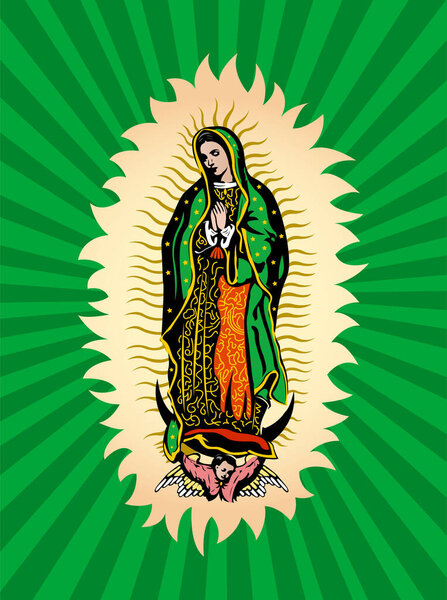Virgin of Guadalupe, Mexican Virgen de Guadalupe vector composition.