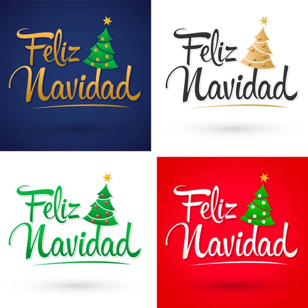 Feliz Navidad Veselé Vánoce Španělský Text Vector Collection Set Pine — Stockový vektor