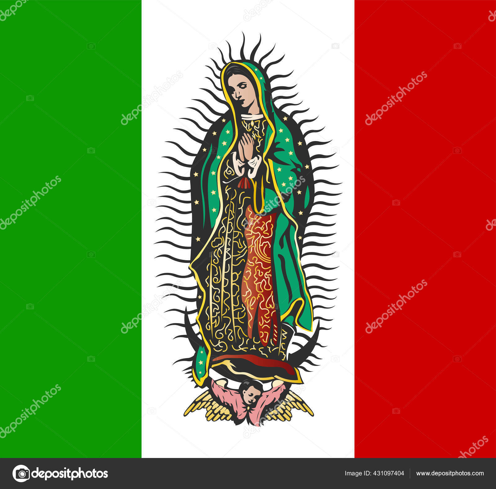 グアダルーペの聖母とメキシコ国旗ベクトルイラスト — ストックベクター ©julioaldana 431097404