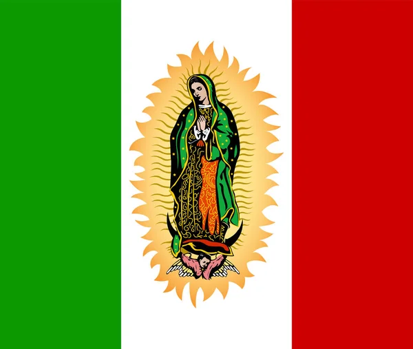 Maagd Van Guadalupe Mexicaanse Vlag Vector Illustratie — Stockvector