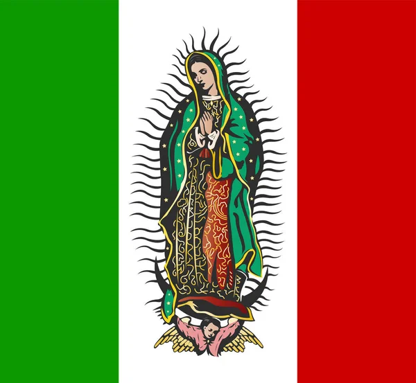 グアダルーペの聖母とメキシコ国旗ベクトルイラスト — ストックベクタ