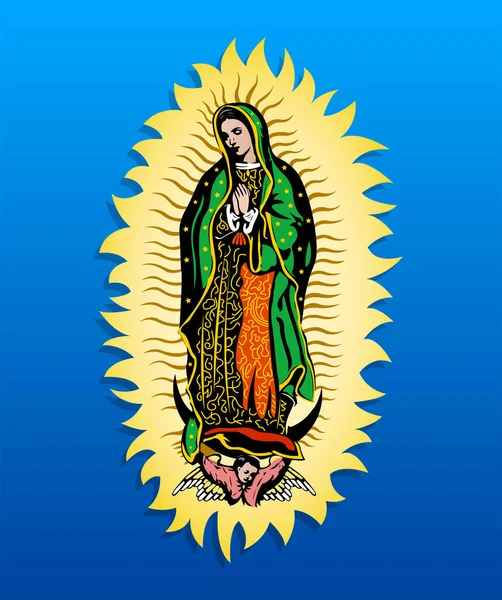 Maagd Van Guadalupe Mexicaanse Godheid Kleurrijke Achtergrond — Stockvector