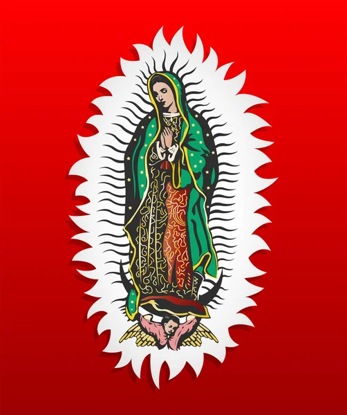 Maagd Van Guadalupe Mexicaanse Godheid Kleurrijke Achtergrond — Stockvector