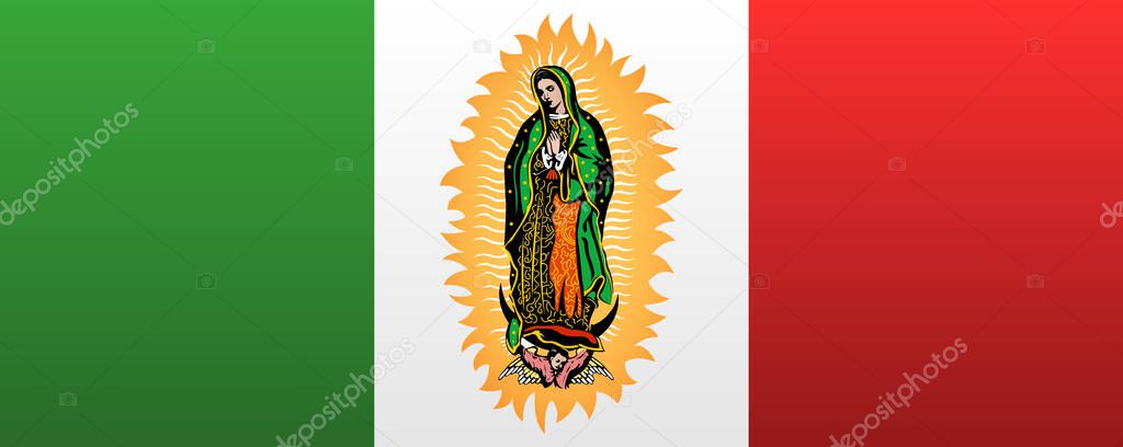 virgen de guadalupe y bandera mexicana vector ilustración 2022