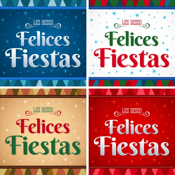 Felices Fiestas Felices Fiestas Spanist Text Vector Collection Set Tarjetas — Vector de stock