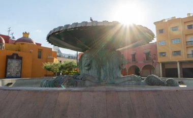 Leon Mexico 'daki Lions Stone Heykeli Su Çeşmesi.