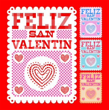 Feliz San Valentin, Sevgililer Günün kutlu olsun İspanyolca metin vektörü tasarımı