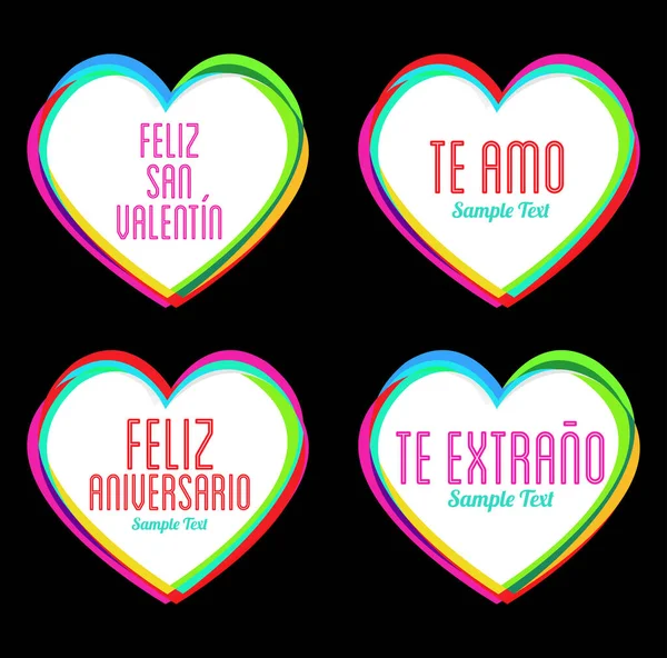 Conjunto Corações Feliz San Valentin Feliz Dia Dos Namorados Espanhol — Vetor de Stock