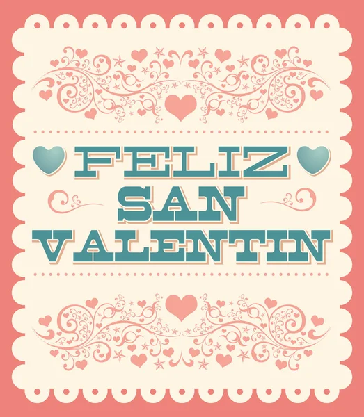 Feliz Dia San Valentin Happy Valentines Day Spanish Text Vector — 스톡 벡터