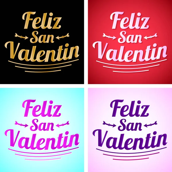 Feliz San Valentin Happy Valentines Day Spanish Language Vector Set — 스톡 벡터
