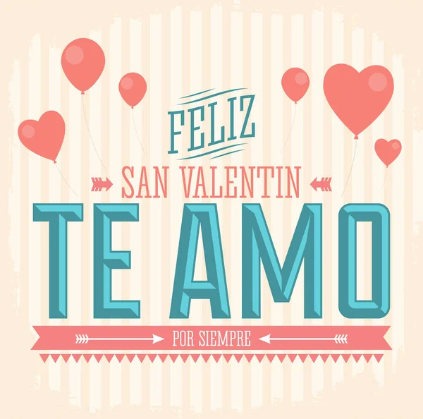 Amo Feliz San Valentin Love You Happy Valentines Day Spanish — 스톡 벡터