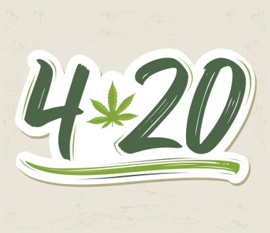 4: 20 Marihuana yaprağı, Kenevir kutlama vektör harf tasarımı, 20 Nisan.