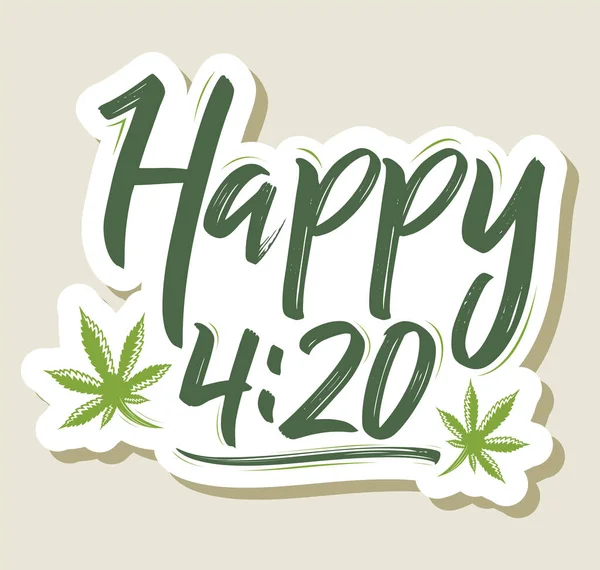 Happy Marijuana Leaf Cannabis Celebration Vector Lettering Design April — Stock Vector