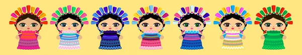 Geleneksel Doll Meksikalı Ana Koleksiyon Vektör Çizimi — Stok Vektör