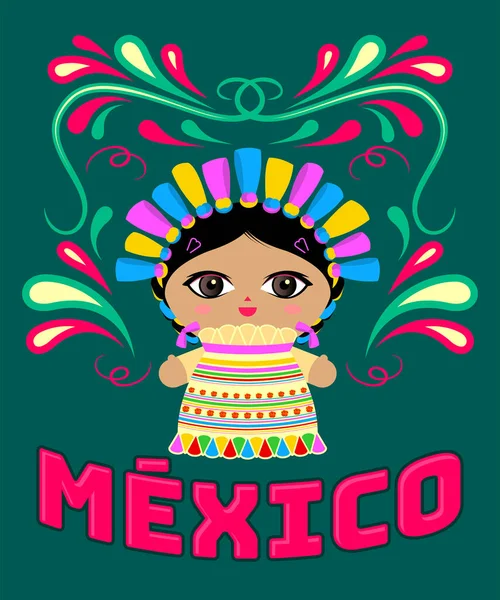 Mexicaanse Pop Met Decoratieve Ornamenten Vector Mexico Tekst — Stockvector