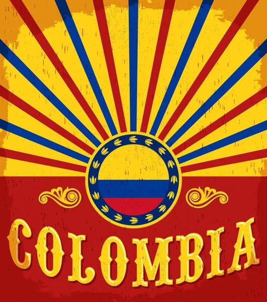 哥伦比亚老式爱国海报卡片矢量设计 哥伦比亚假日装饰 — 图库矢量图片