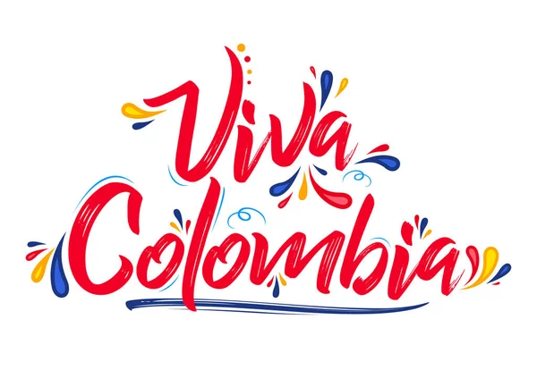Viva Colômbia Live Colombia Texto Espanhol Patriótico Colombiano Bandeira Cores — Vetor de Stock