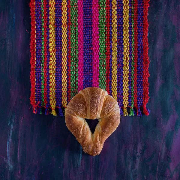 Pan Cuernito Mexicano Croissant Azúcar Mantel Tejido — Foto de Stock
