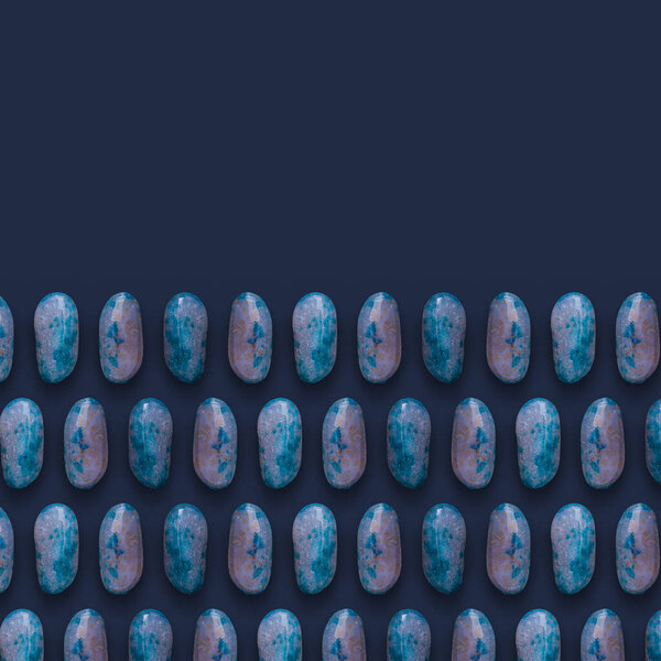 Blue Gemstones Pattern on background, color Stones photography composition.