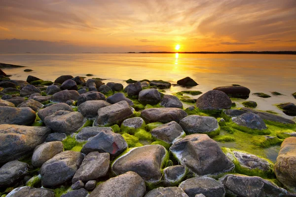 在夕阳光海滩岩 — 图库照片