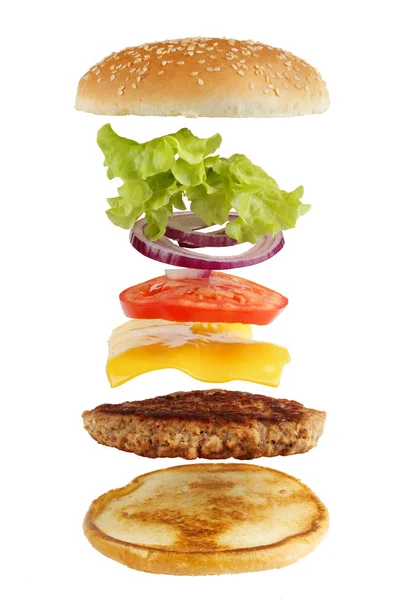 Eksplodował widok hamburgera — Zdjęcie stockowe