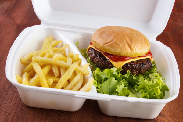 Burger and fries portion
