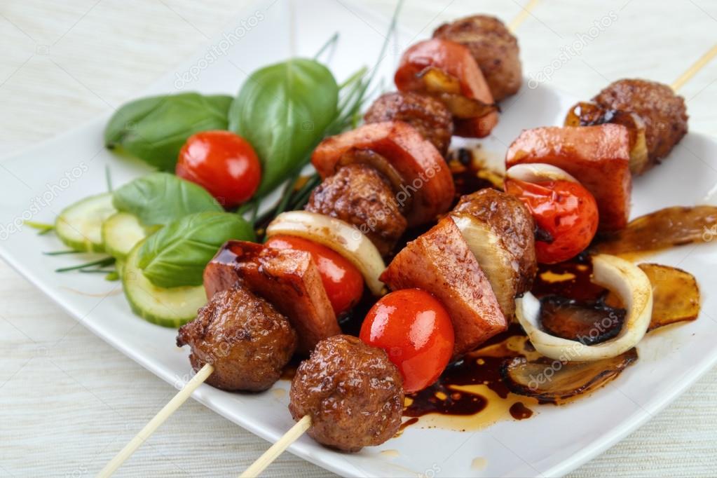 Grilled meatball skewers Stock Photo by ©arskajuhani 78895726
