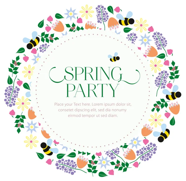 Spring Party blommig inbjudningskort på vit bakgrund — Stock vektor