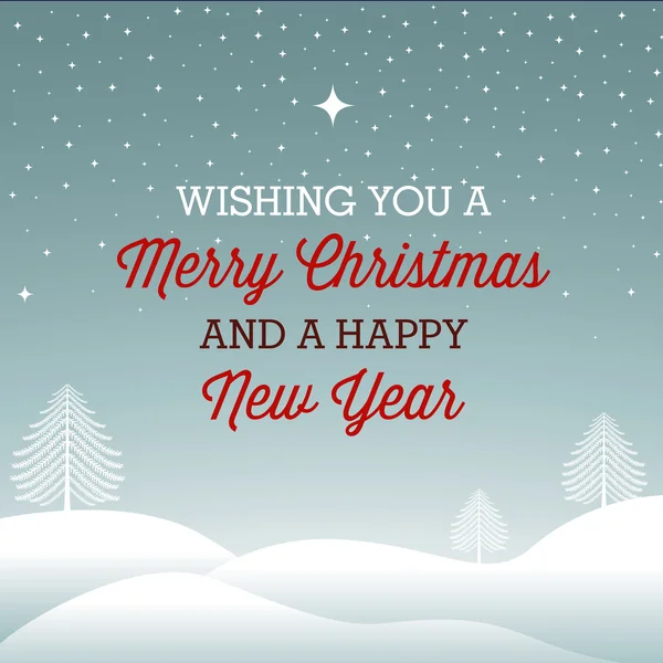 Feliz Natal e um cartão de ano novo feliz com paisagem de inverno — Vetor de Stock