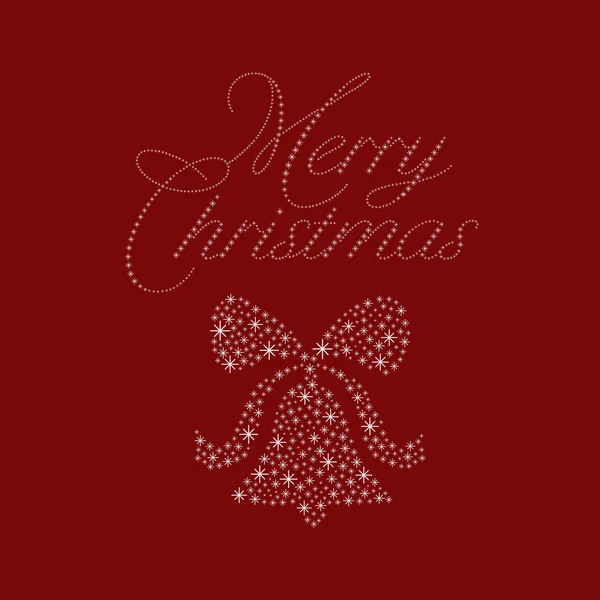 Frohe Weihnachten Karte mit Glocke und Text aus Sternen auf rotem Hintergrund — Stockvektor