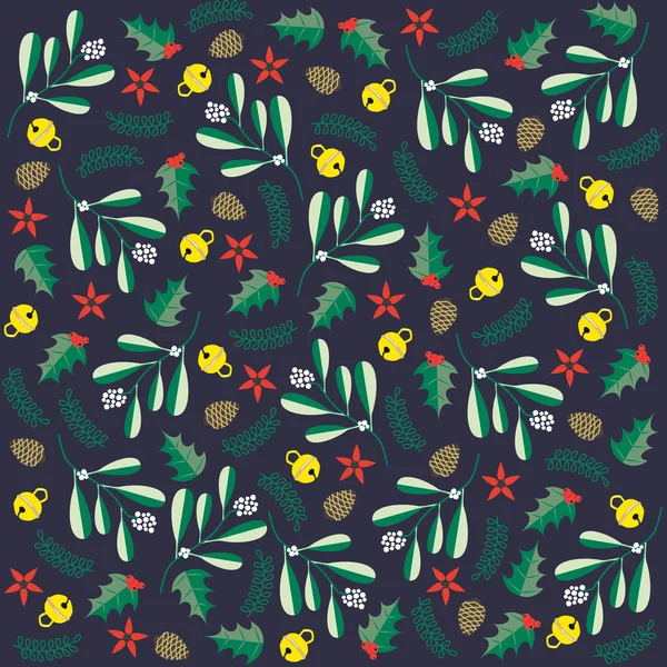 Retro Vector Set with Christmas elements pattern on dark background — Stock Vector