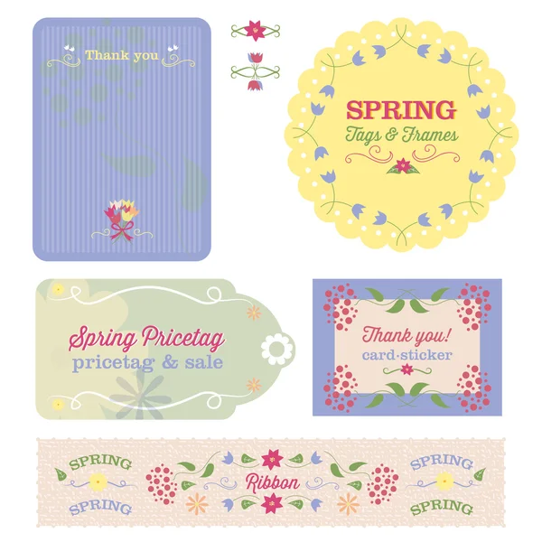 Lente bloemen Tags, Sticker en kaarten. Vector en illustratie ontwerp. — Stockvector