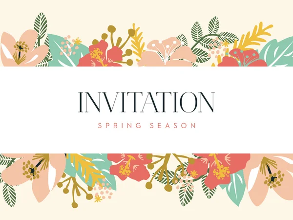 Tarjeta de invitación con banner y fondo floral.Diseño vectorial e ilustrativo . — Archivo Imágenes Vectoriales