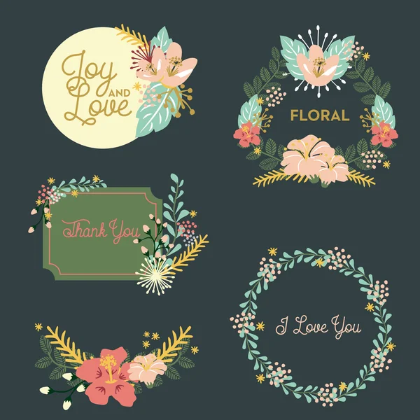 Conjunto de diferentes composiciones florales y textuales. Diseño vectorial e ilustrativo . — Archivo Imágenes Vectoriales