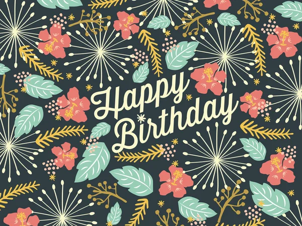 Feliz cartão de aniversário com padrão de fundo floral . — Vetor de Stock