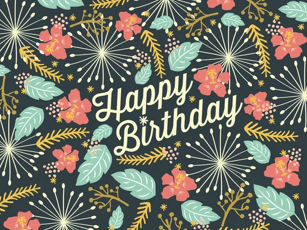 Tarjeta de cumpleaños feliz con patrón de fondo floral . — Vector de stock