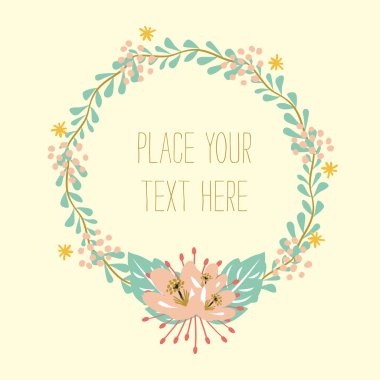 Güzel çelengi yapılmış yapraklar, çiçekler ve yıldızlar. Vektör ve illüstrasyon tasarımı.