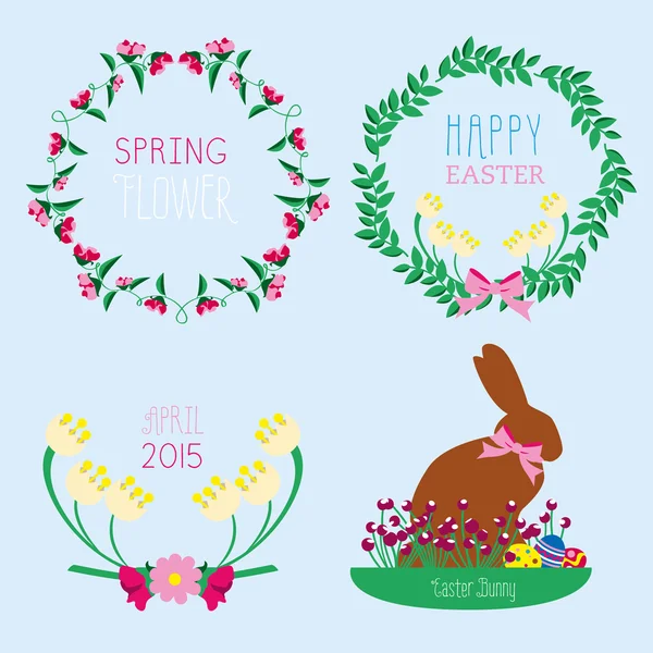 Easter set made of wreaths and easter bunny — Stock Vector