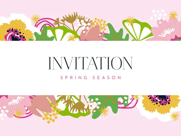 Tarjeta de invitación con banner blanco y fondo floral — Vector de stock