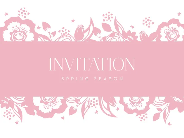 Tarjeta de invitación con banner rosa y fondo floral . — Archivo Imágenes Vectoriales