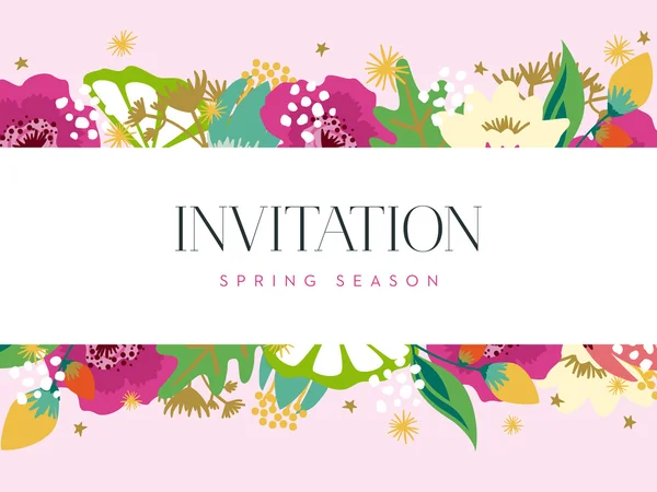 Invitation card with a white banner and floral background. — Stock Vector