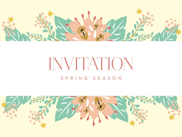 Tarjeta de invitación con banner blanco y fondo floral — Vector de stock