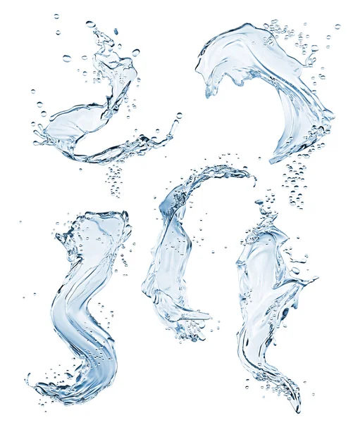 Set of isolated blue water splashes on white background — Stock Photo, Image