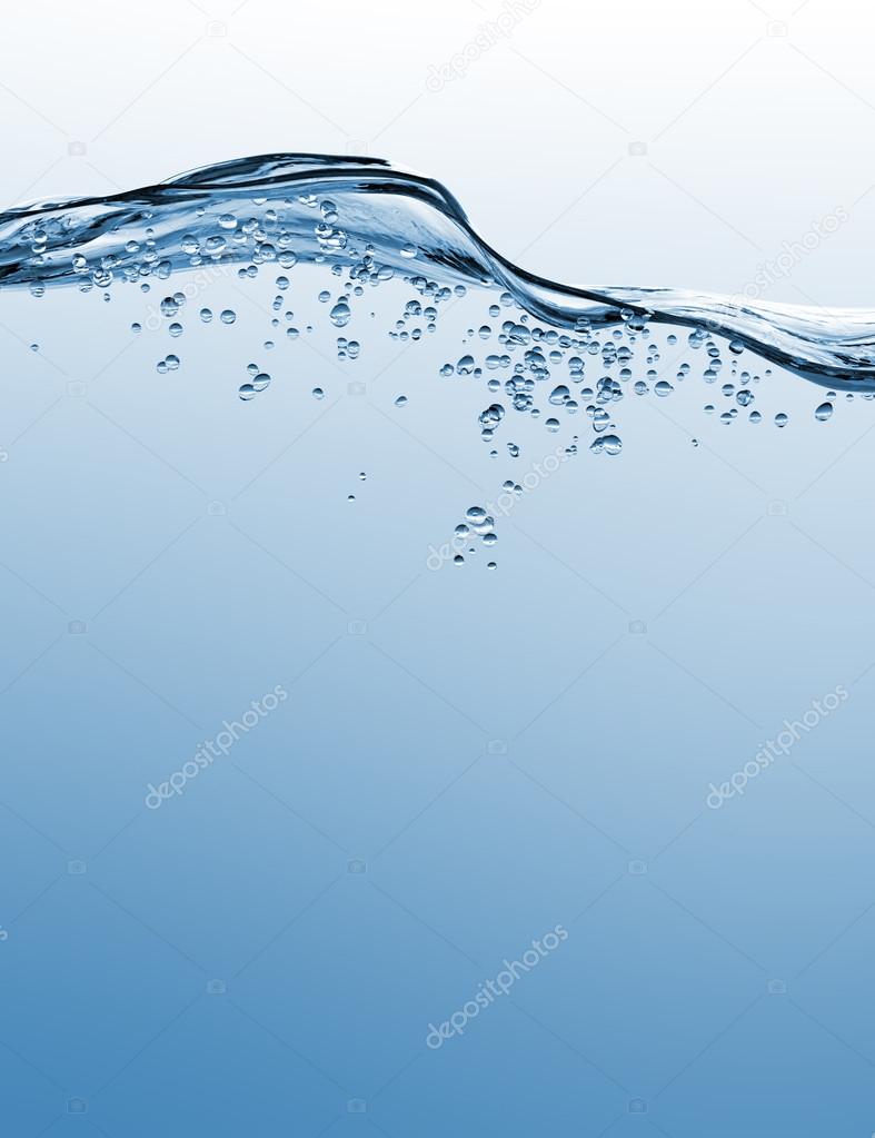 Water and air bubbles over white background