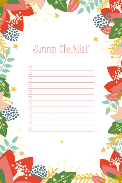 Lista de verificación de verano con un marco hecho de flores — Vector de stock